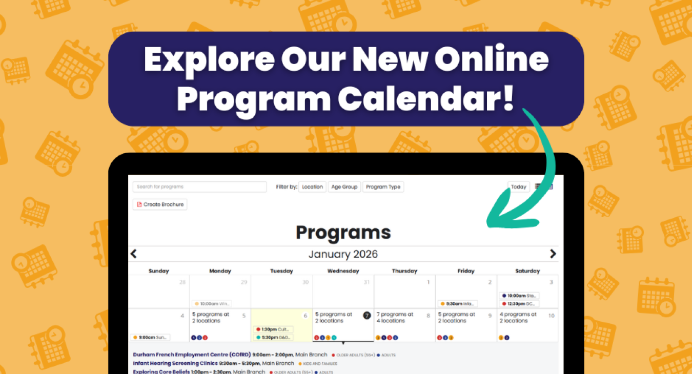 Yellow and navy blue background with an illustration of a computer monitor.