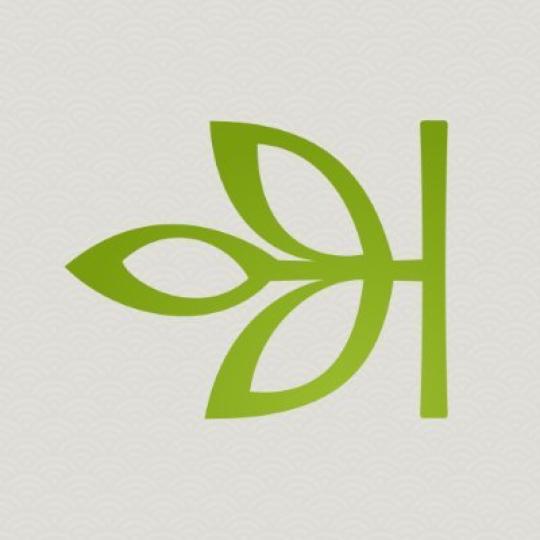 Ancestry's logo, three leaves in green on a stem, sticking out horizontally to the left. 