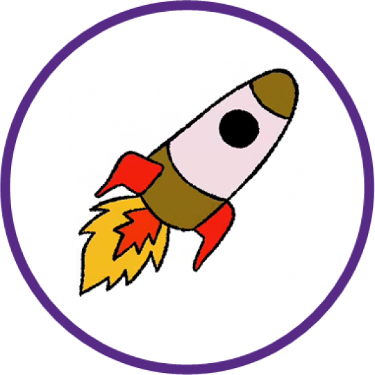 A cartoon rocket.